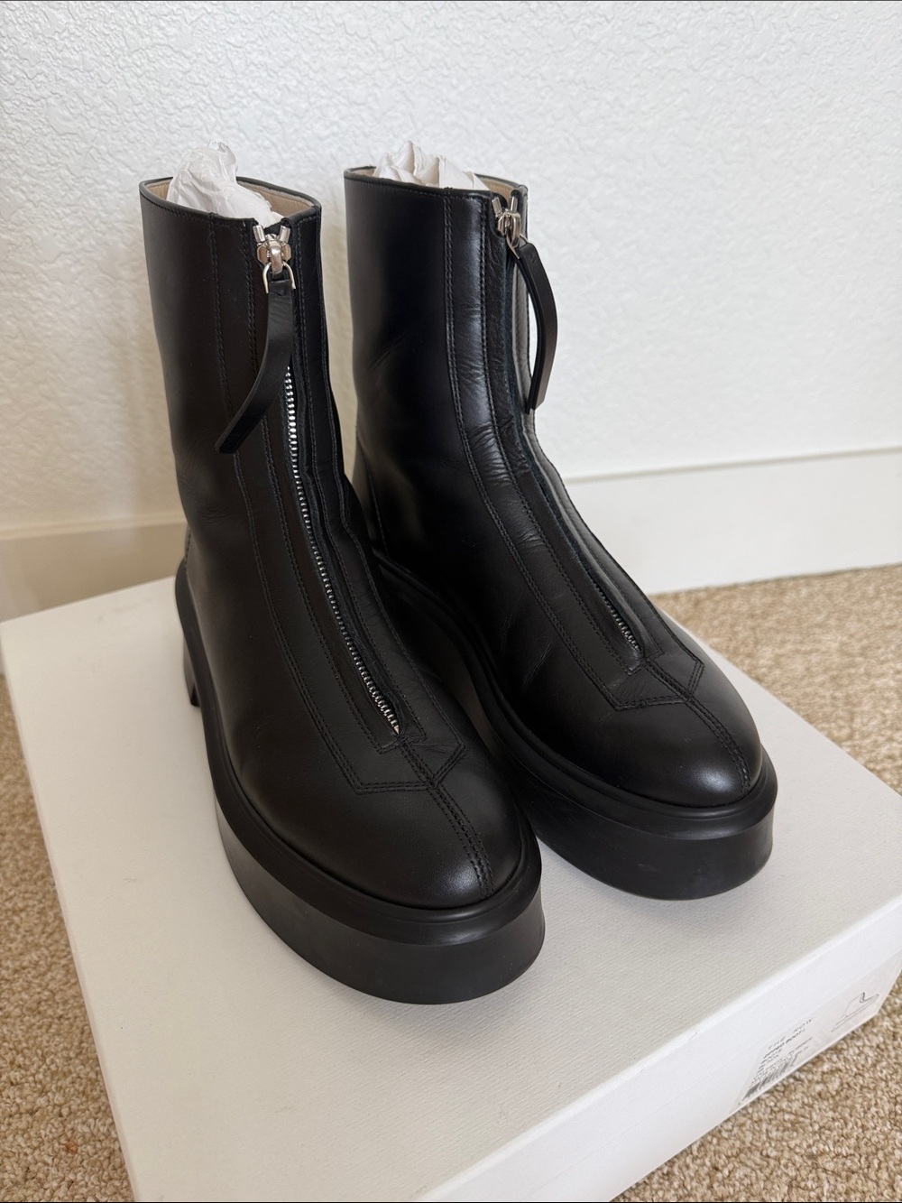 The Row Zipped Boot I Black Leather Platform Women's Boots Sz 38